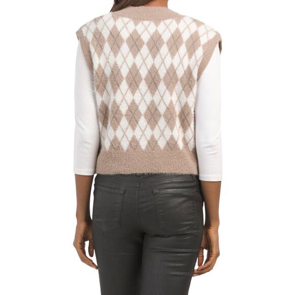 William Rast | NWT Blue & Tan Argyle Soft Fuzzy Layering Sweater Vest - Picture 9 of 9